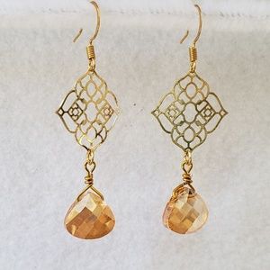 Pretty gold filigree and peach crystal earrings